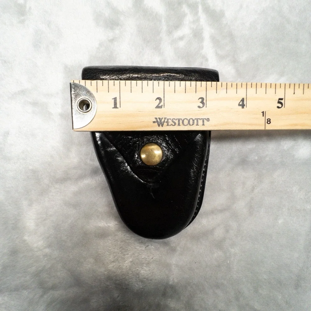 Vtg Duty Belt Handcuff Holster Case Bronze Snap Black Leather Belt Attached